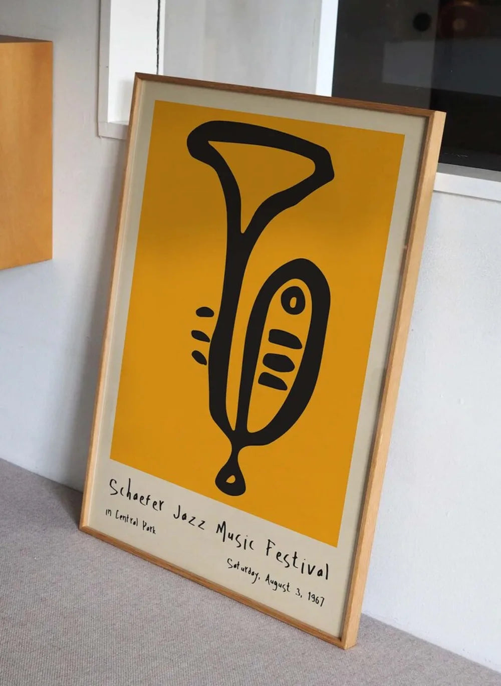 affiche abstraite jazz festival moderne minimaliste jaune noir encre imperméable toile rectangle vertical