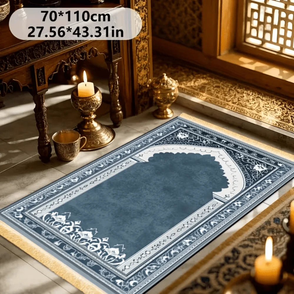 tapis doux bleu foncé motif floral géométrique polyester antidérapant voyage intérieur İslam prière