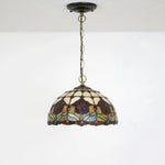 lampe suspendue tiffany fleurs stylisées multicolore rouge orange jaune vert noir adjustable chambre cuisine