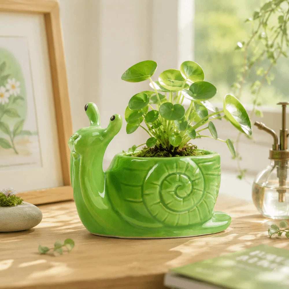cache pot escargon sculpté créatif animalier jaune vert bleu rouge blanc maison