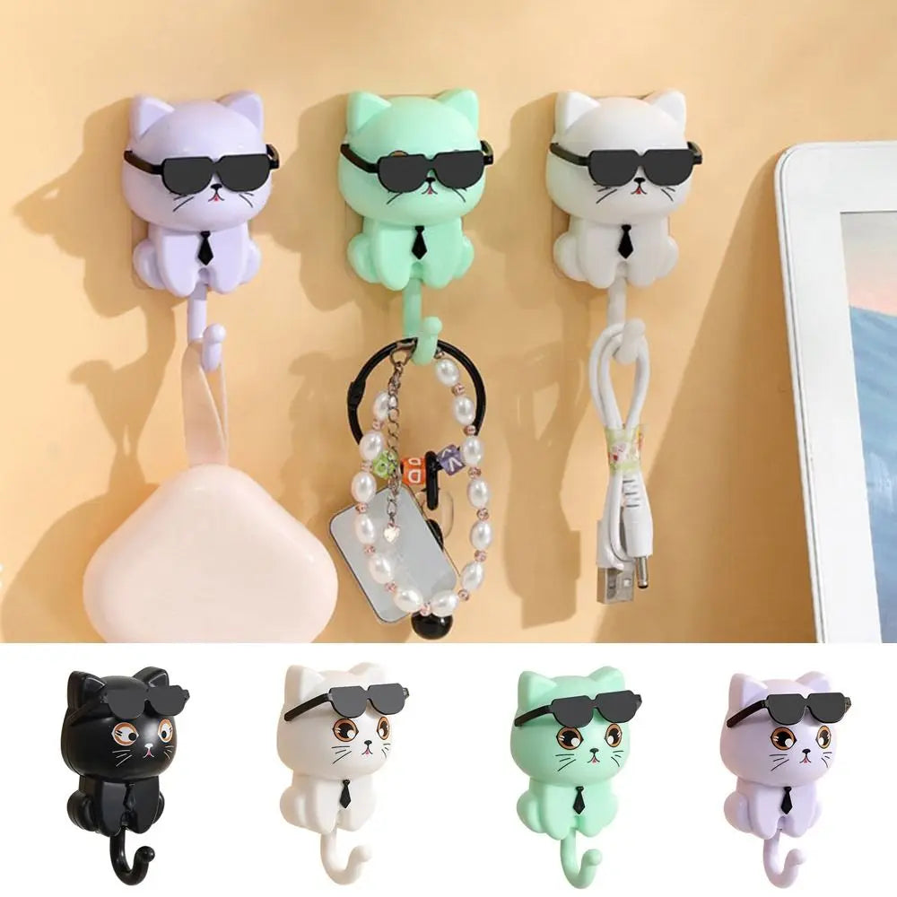 porte clés chat lunettes cravate violet vert blanc noir adhésif mignon cartoon clé ninja