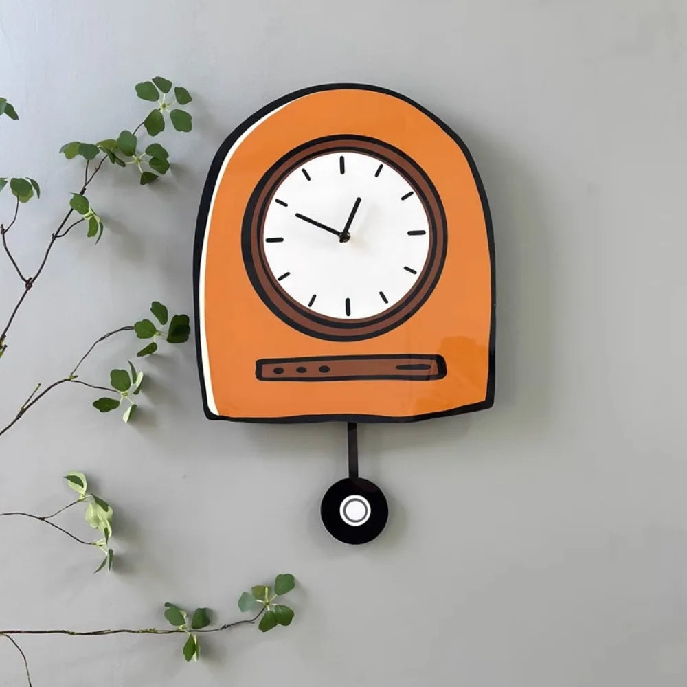 horloge murale moderne orange motif géométrique fixation décoration mur simple