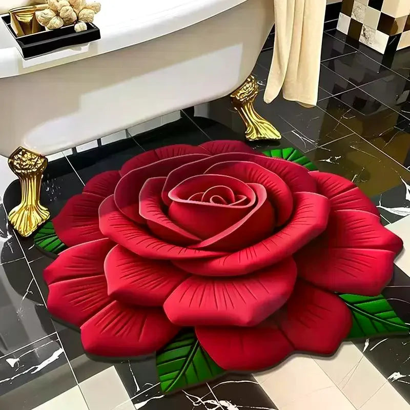 tapis bain doux motif rose 3d fleurs modernes antidérapant absorbant salle d'eau
