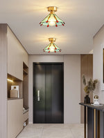 plafonniers art déco verre dépoli cuivre doré floral opaques entrée couloir balcon