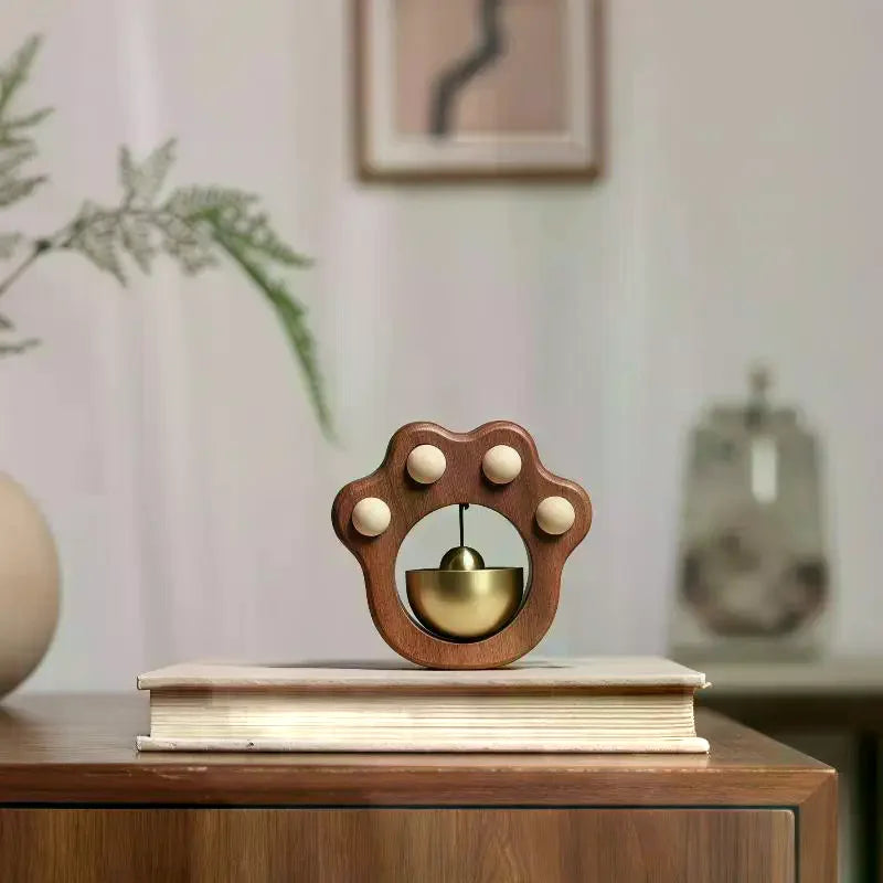 cloche porte forme patte animal bois marron dorée moderne décoration murale fixée