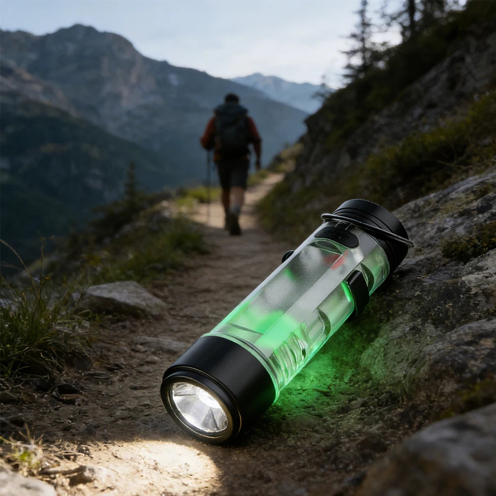 lampe torche rechargeable étanche noire vert moderne compact anneau fixation câble type