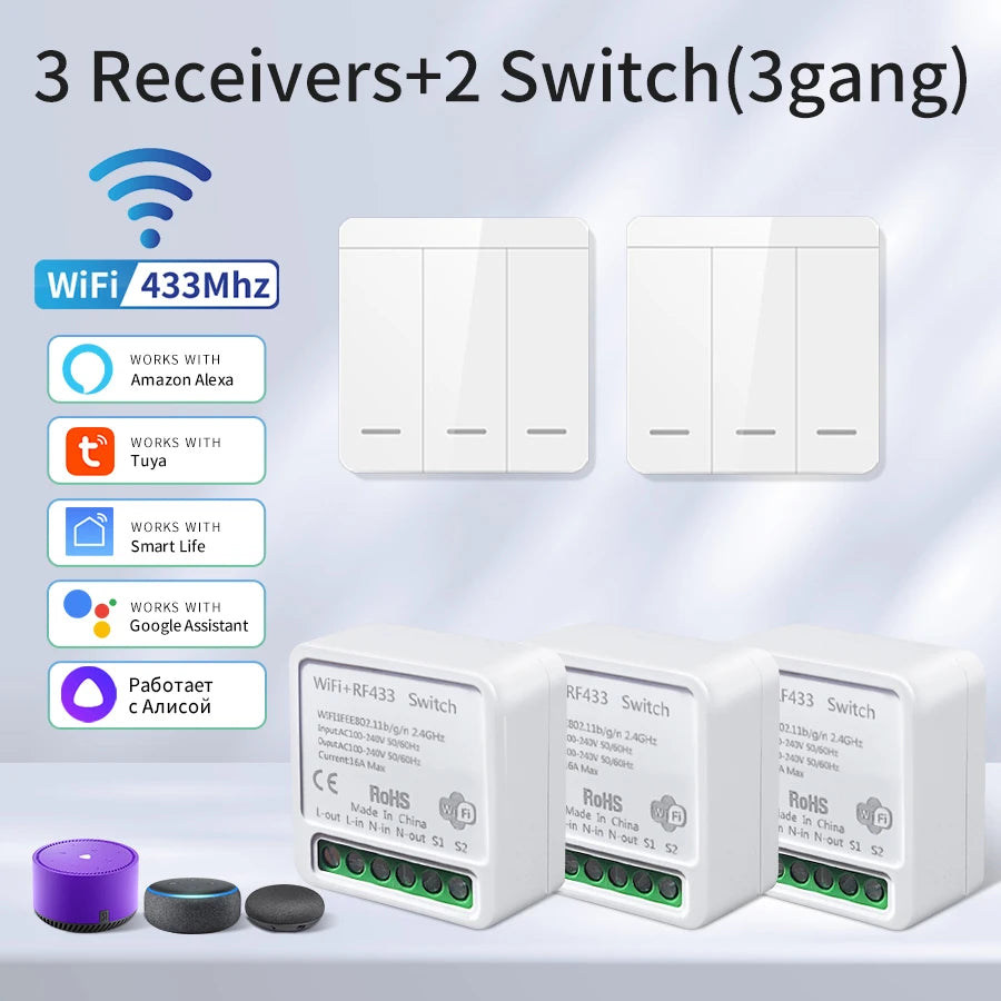 interrupteur mural sans fil blanc smart wifi rf 433mhz moderne minimaliste
