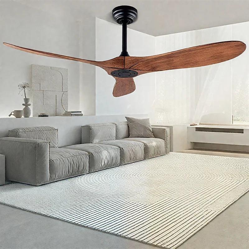 ventilateur moderne noir bois texture naturelle vitesses télécommande led 52 60 pouces