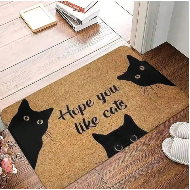 tapis d'entrée moderne chat noir hope you like cats antibactérie antidérapant salon bébés