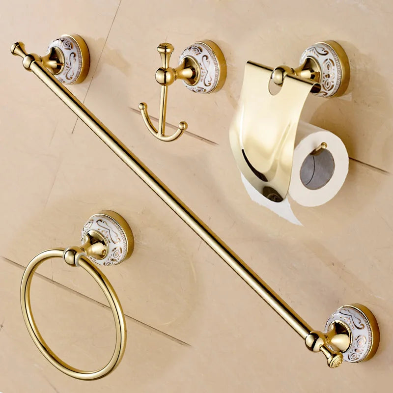accessoires salle bain doré ornements floraux classique porte serviettes porte roulons fixations