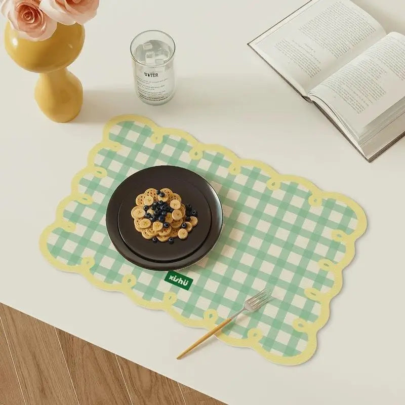tapis table bleu clair rose jaune carreaux géométrique vintage rustique adhésif moderne rectangle