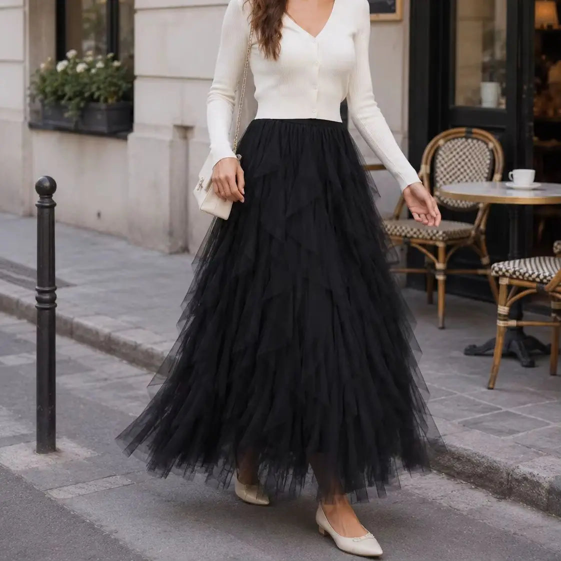jupe tulle rose clair élégante classique été plissée longueur cheville junior féerique organza polyester