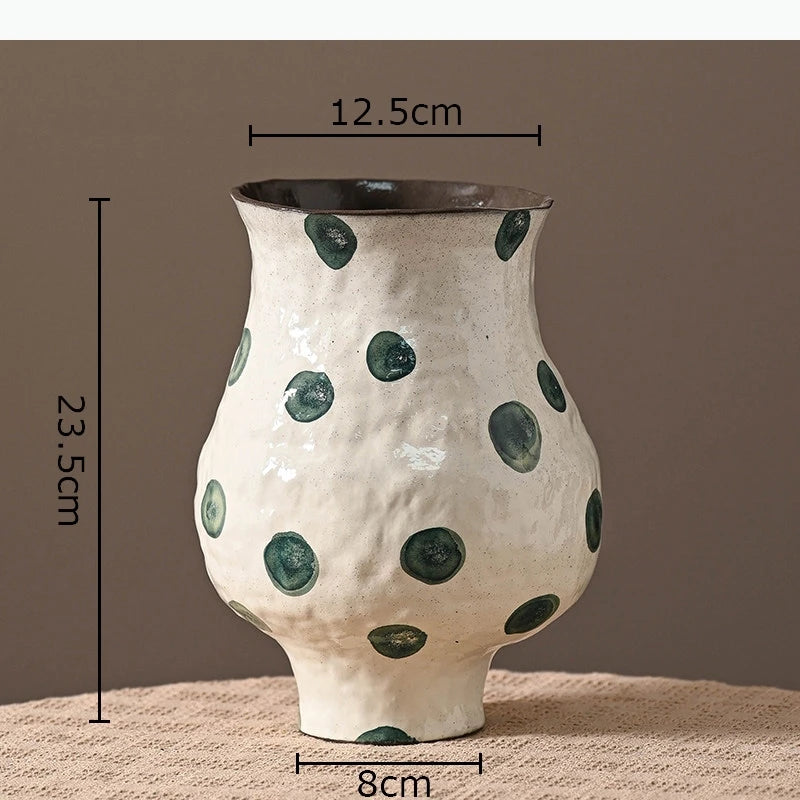 vase moderne peinture abstraite blanc bleu vert jaune artisanal fleur table decoration piece