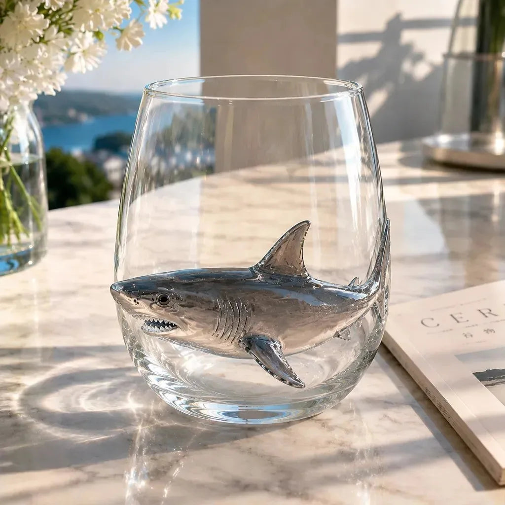 verre vin transparent animaux marins crabe hippocampe pieuvre décoration marineOpaque