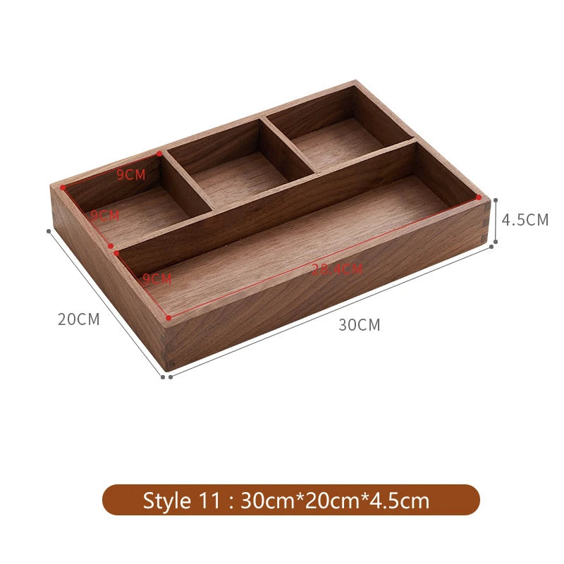 boîte rangement bois marron clair six compartiments minimaliste poignées organisation salon