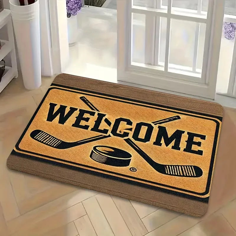 tapis sol moderne hockey dessin animé beige noir résistant antidérapant 30x50cm 40x60cm