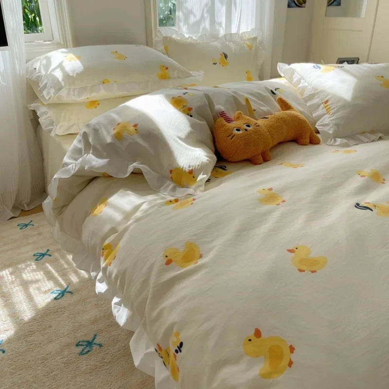 ensemble literie floral ours chien canard doux enfantin machine laver blanc rose bleuclair