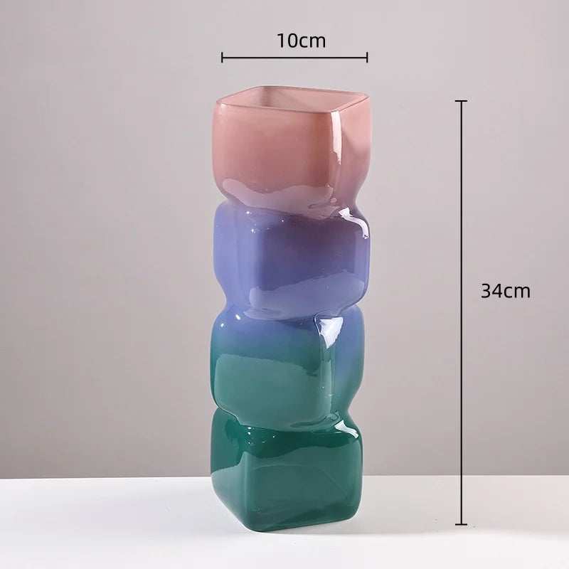 vase verre géométrique moderne rose bleu vert marron beige ombre douce