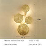 Applique murale dorée feuilles stylisées éclairage contemporain ampoules LED cuisine chambre coucher entrée