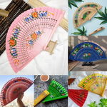 éventail traditionnel bois motif fleurs géométriques rouge bleu rose vert Jaune Noir