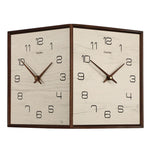 horloge murale moderne double face bois texture minimaliste date heure salon