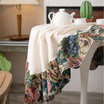 nappe table ronde jacquard floral couleurs vives blanc bleu rose vintage romantique polyester coton