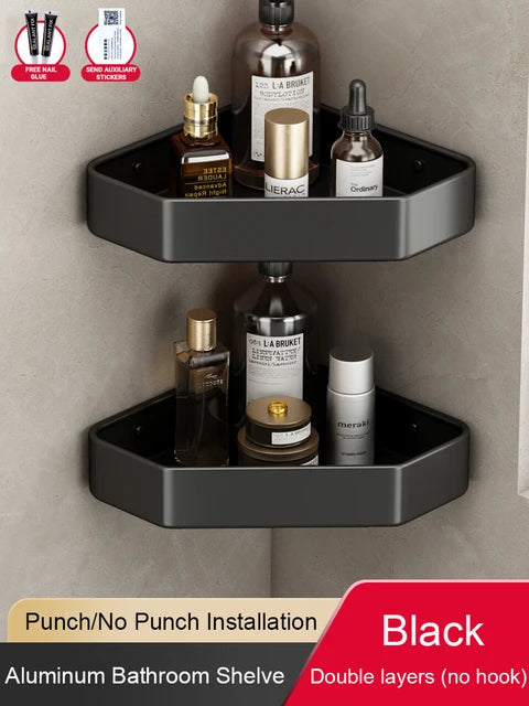 étagère salle bain moderne adhésive métal gris plat niveaux crochets rangement góc