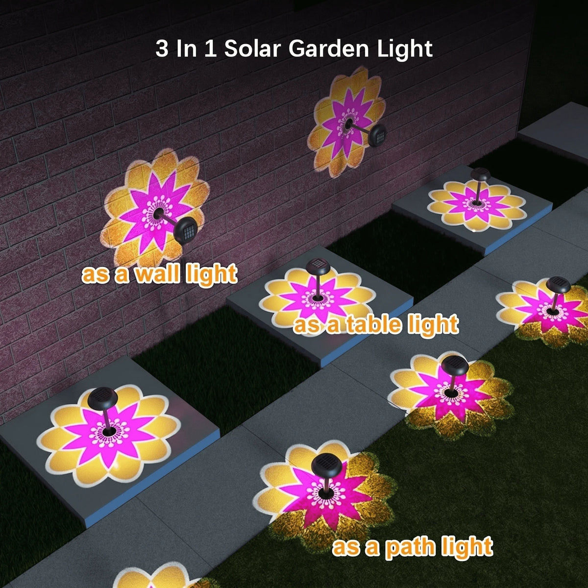 lampe solaire jardin violet jaune blanc fleur moderne extérieure ip65 led étanche contrôle tactile