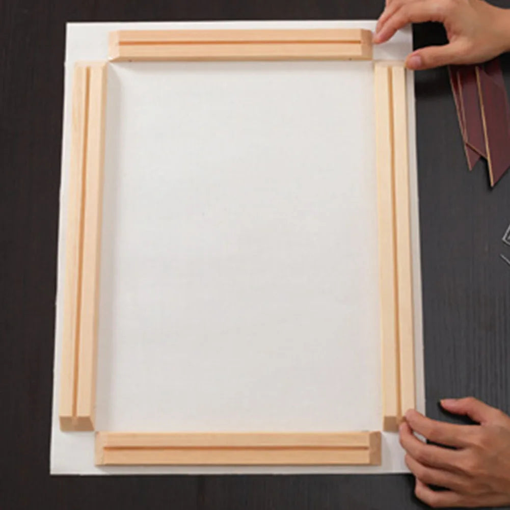 cadre photo bois rustique kit diy tableau beige triangles rouges