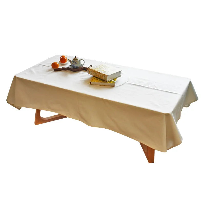 nappe beige clair classique bordure dentelle franges blanches table salon manger légèrement texturée polyester