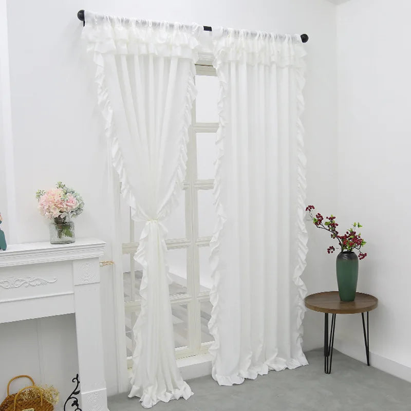 rideau blanc volants classique chambre salon decoration maison polyester 140x260cm