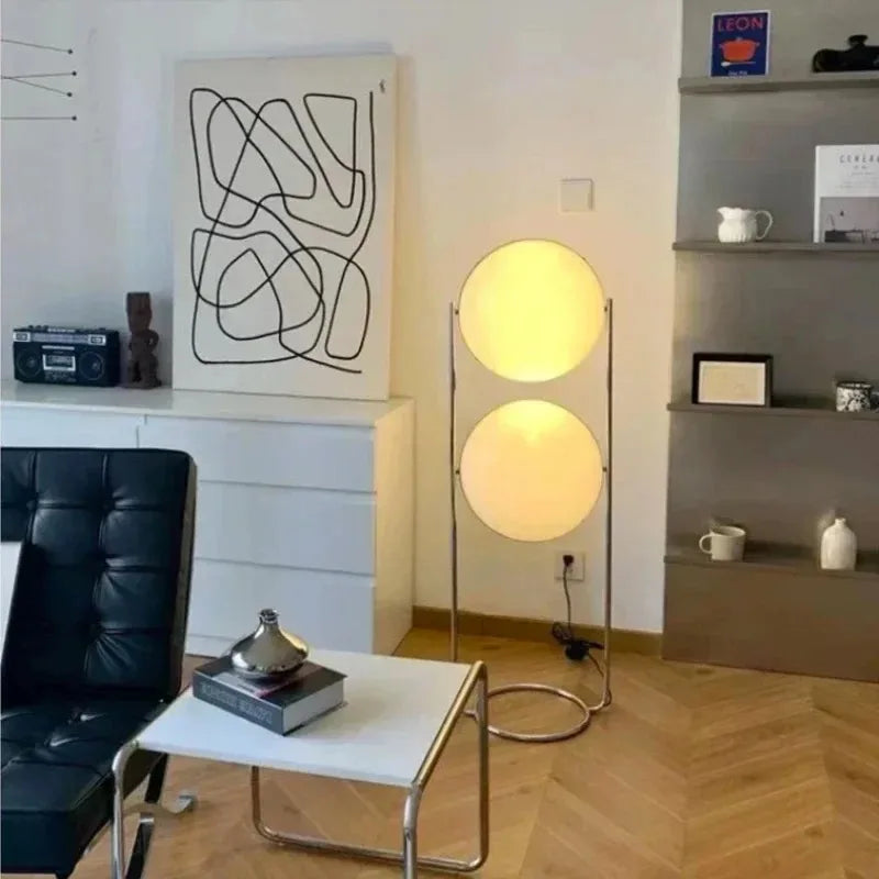 lampe sol moderne blanc sphères translucides intérieur salon chambre pied fixe métal