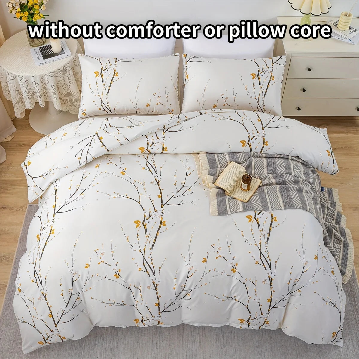 ensemble literie moderne fleurs blanches rose pâle vert clair blanc gris clair twin full