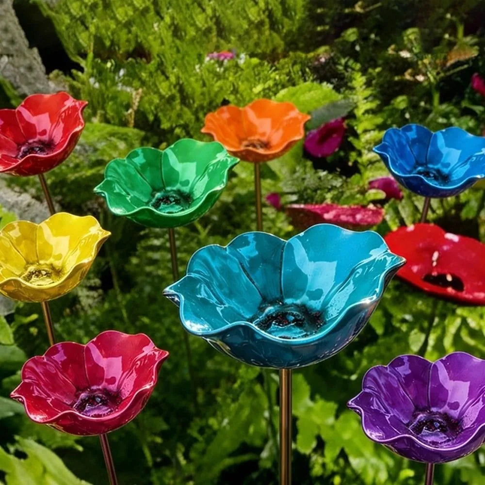 bassin oiseaux fleurs stylisées vert rouge bleu moderne extérieur jardin tringle métallique résistant uv