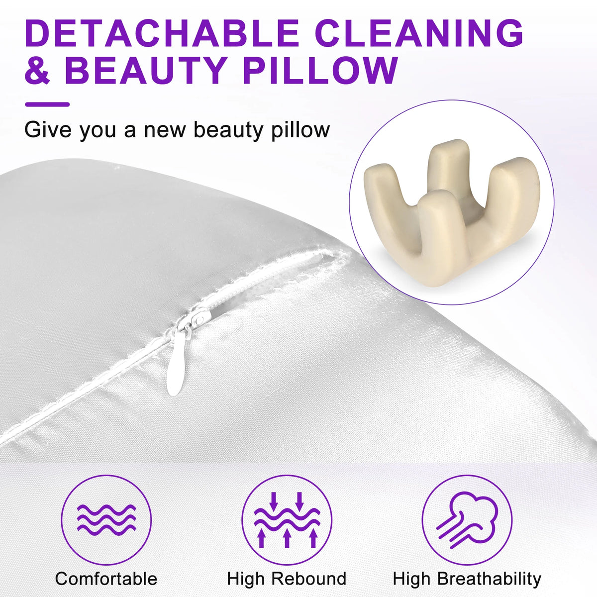 coussin sommeil satin blanc anti ride memoire forme contour cou zipper