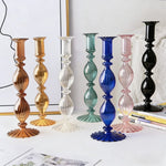 bougeoirs verre transparent rayures horizontales classiques or doré rose bleu vert noir