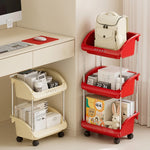 chariot rangement roulant stockage livres sacs dos organisation maison moderne vert rouge beige