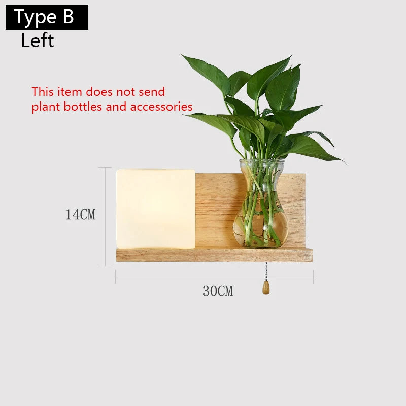 lampe murale moderne bois naturel verre transparent chambre coucher salon entrée cuisine