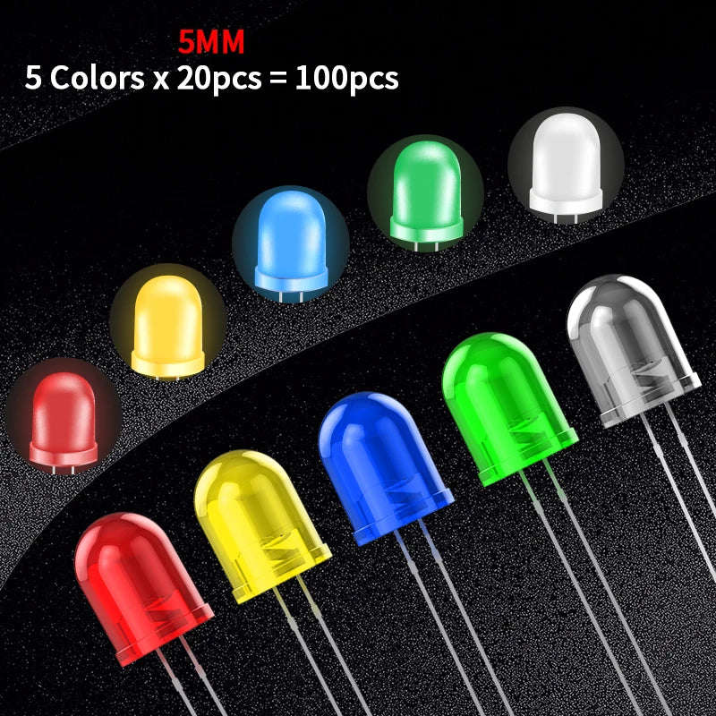 diodes led transparentes vert rouge jaune bleu orange simple utilitaire 20pcs 3couleurs 20pcs 5couleurs