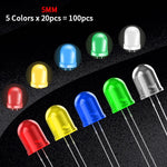 diodes led transparentes vert rouge jaune bleu orange simple utilitaire 20pcs 3couleurs 20pcs 5couleurs