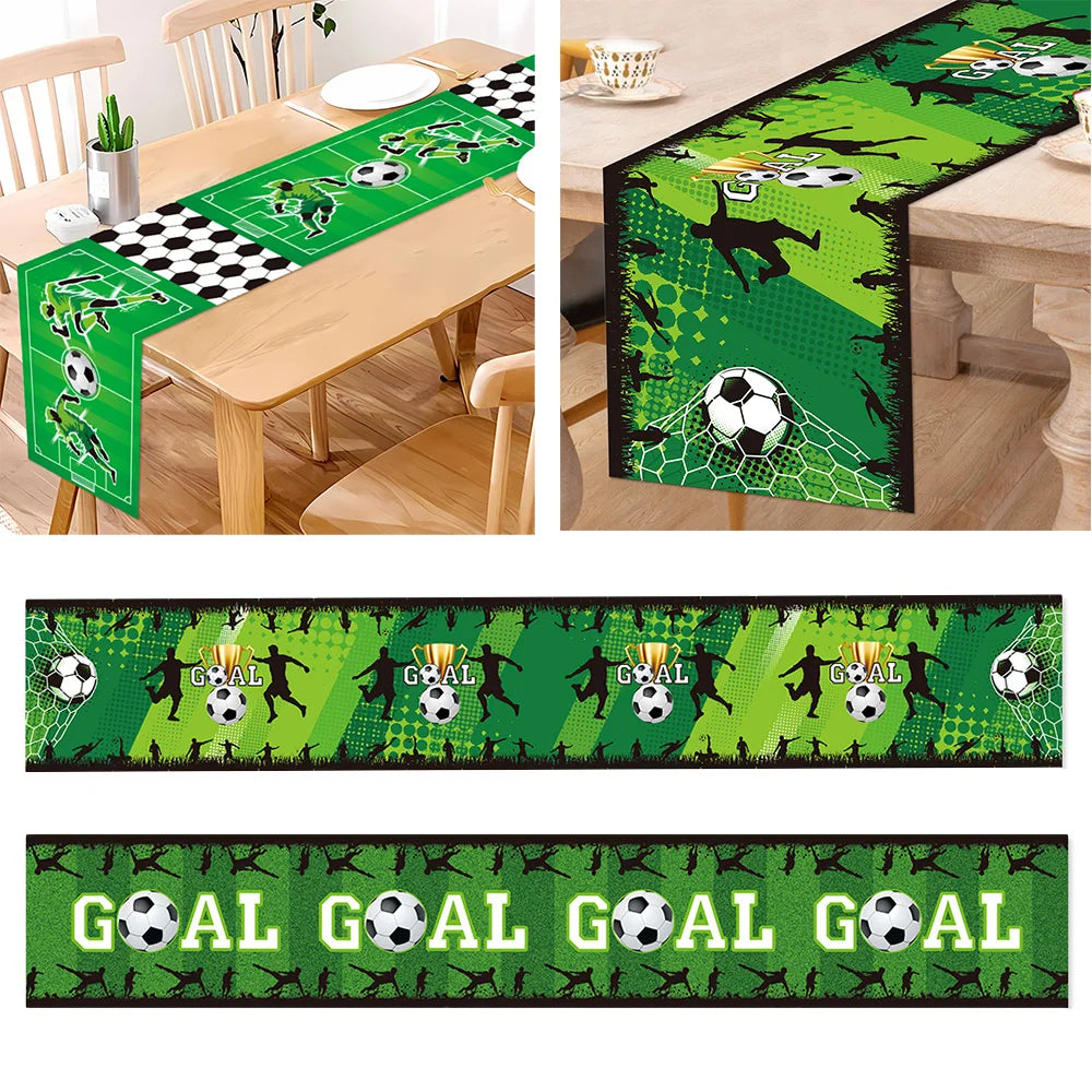 champ football table décor anniversaire enfant motif joueur ballon doré(hexagones) vert noir blanc