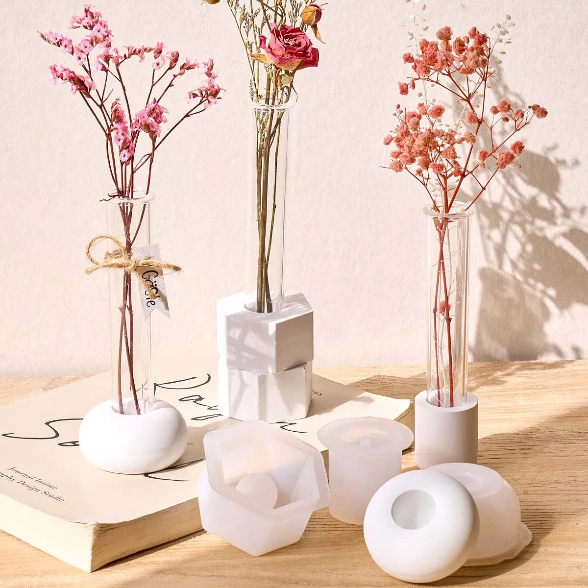 vases silicone blanc rose jaune bleu vert modernes minimalistes hexagonaux rondels hand made
