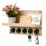 porte clés mural bois étagère moderne vis fixations plantes artificielles cartes postales clés lunettes