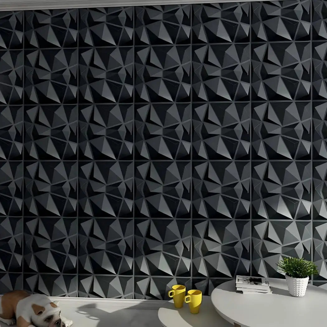 décoration murale moderne 3d autocollant triangles géométriques pvc résistant eau noir blancintérieur salon chambrehôtel