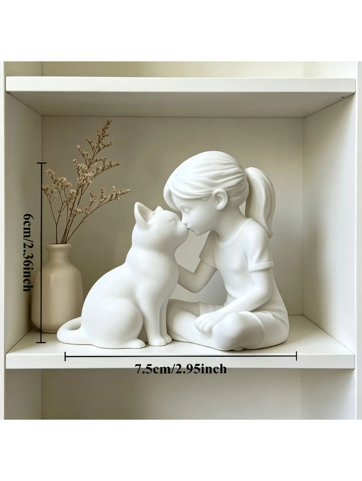 statue jeune fille chat blanc minimaliste deco sculpteur modernes plastiqueintérieur