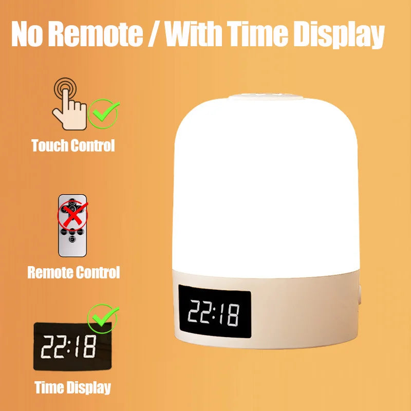 lampe chevet rechargeable led beige blanche ombre douce minimaliste affichage heure télécommande port usb