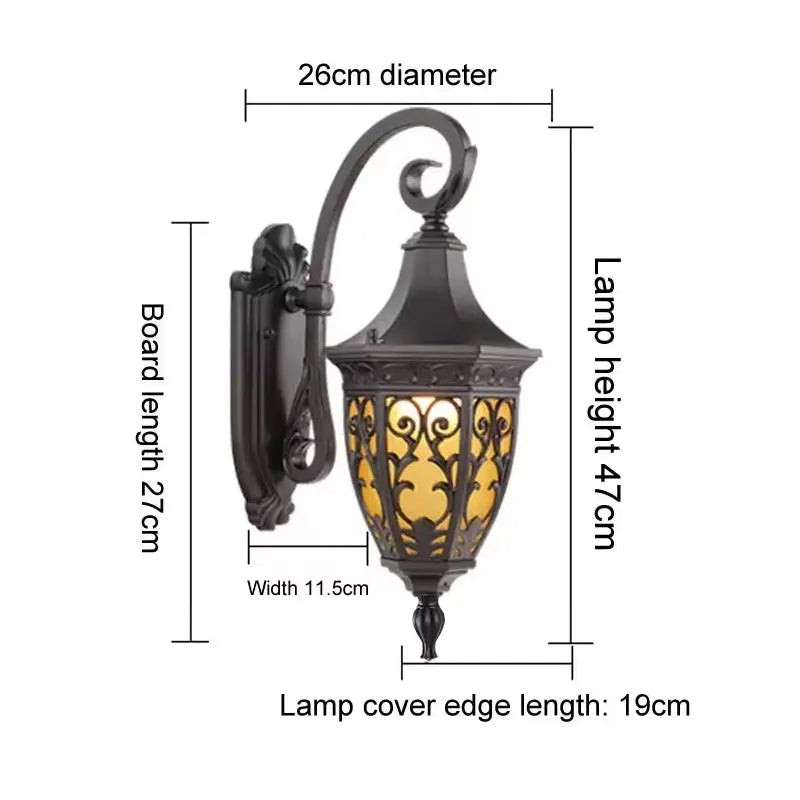 lampe murale classique vintage motifs floraux dorés noir jaune ip65 led aluminium