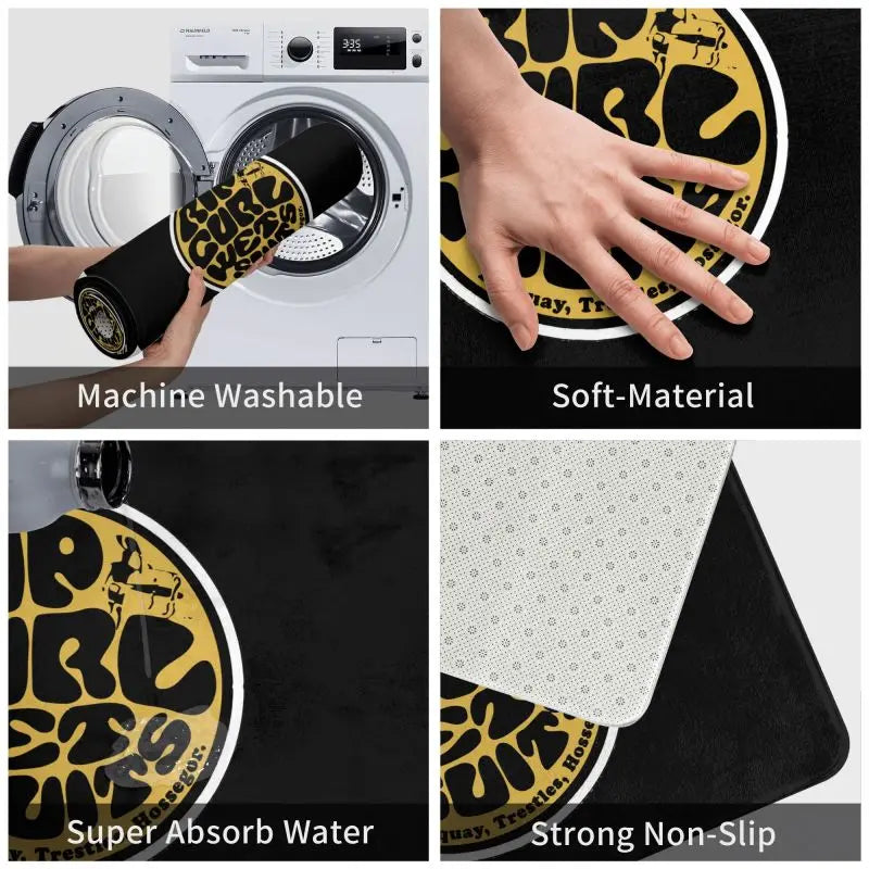tapis sol personnalisé antidérapant imperméable rip curl motif surf noir jaune décoration maison