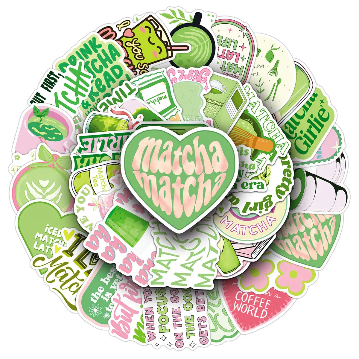 stickers graphiques moderne vert rose blanc adhésifs pack 50 pièces différents motifs floral