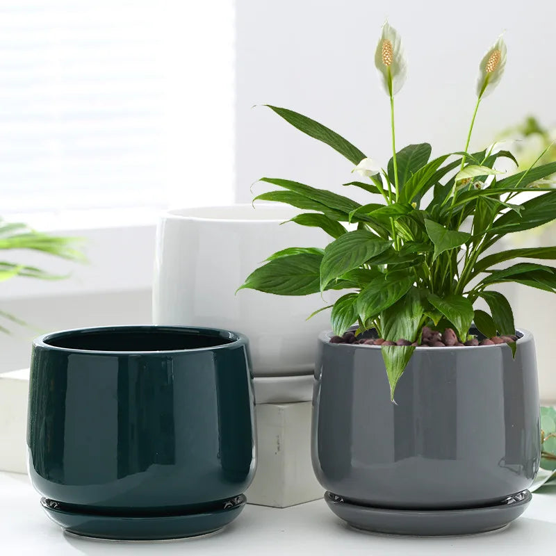 cache pots céramique modernes vert foncé gris blanc plateau support extra large large medium